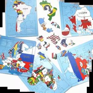 영어교육 월드맵 라인 퍼즐 목재 5대륙 세계 지도 판퍼즐 세트