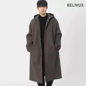 [빌리버스]빌리버스 남성 간절기 레글런 실루엣 발마칸 울혼방 톤다운 롱 후드 코트 BAZ002