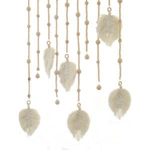 비즈발 커튼 나무구슬 문발 파티션 모빌 노란색 100cm 18개/나뭇잎 6개