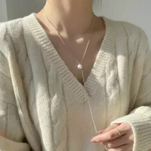 루미아 실버 메탈 볼 진주 롱 드롭 패션 목걸이