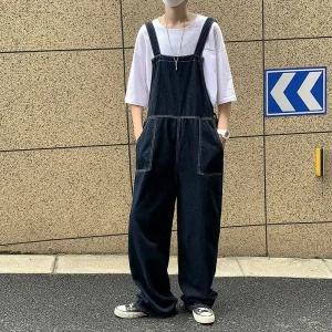 남성 멜빵바지 빈티지 점프수트 팬츠 스트레이트 루즈핏 S 07다크블루