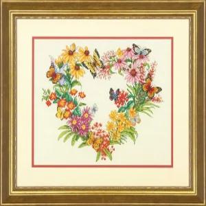 치수 70-35336 야생화 화환 초보자를 위한 크로스 스티치 키트 14 카운트 보리 다 천 11인치 x 14인치