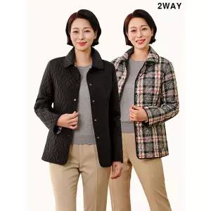 [하프클럽/마담엘레강스]에이스 체크 리버시블 퀼팅 자켓 KYV3JK01