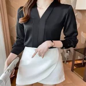 [하프클럽/]여자 2컬러 오피스 긴팔 블라우스 브이넥 차르르셔츠