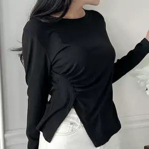 [하프클럽/]여성 6컬러 앞 셔링 트임 포인트 스판 라운드 긴팔티