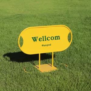 국산 가로 타원형 양면 옐로우 철제 입간판 350x750 워크숍 안내 요가 철제배너