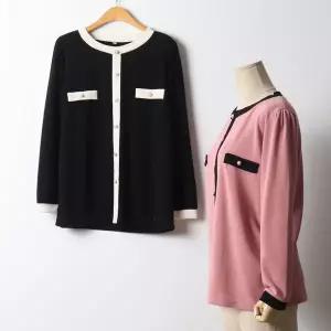 [하프클럽/]빅사이즈 512 배색라인펄장식긴팔티 DMNJ634