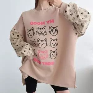 [하프클럽/]빅사이즈 512 무드고양이기모티셔츠 DMAV930