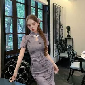 퍼플 버터플라이 홀터넥 치파오 원피스 교복 학생복