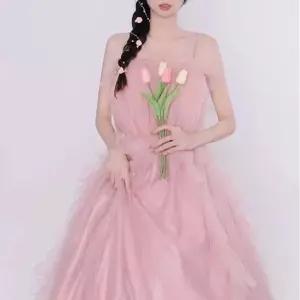 교복몰 라이트핑크 엘프 프릴 이브닝 어깨끈 드레스