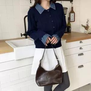 [하프클럽/]여성 니트 카디건 꽈배기카라 진 버튼형