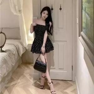 도트 밴딩 미니원피스 프릴 탑 데일리룩 여행룩 클럽 WFIMWDX