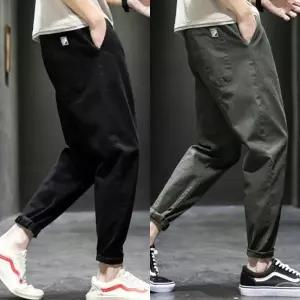 남성용 밴딩 배기팬츠 롤업 디자인 데일리 캐주얼 팬츠