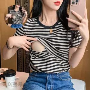 제이블루 수유복 외출용 여름 반팔 수유 스트라이프