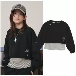 블루테일2 AAA2TS07BK 주니어 여아 블랙 레이어드 맨투맨 티셔츠 고학년 2026년 봄상품