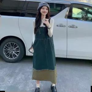 멜빵스커트 여성 귀여운 빈티지 데님 청 멜빵 원피스