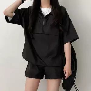 여성용 코튼 반팔 트레이닝 바람막이 상하의 운동복