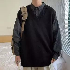 남성 심플 브이넥 무지 니트 이너 조끼 오버핏 레이어드용