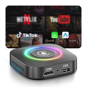 매직 박스 무선 카플레이 어댑터, AI 안드로이드 오토, 틱톡/유튜브용 스트리밍 비디오, 오프라인 미디어용 USB, 공장용 유선 카플레이용 스크린 미러링 카 어댑터 지원