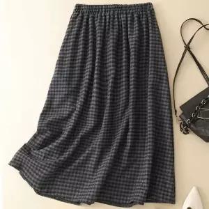 호빵걸 여자 키작녀 정장 스커트 추동 A라인 체크 빈티지 중기장 모직 꾹4