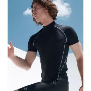 매장정품 ZETES 남성 올블랙 반팔 래쉬가드 레터링포인트