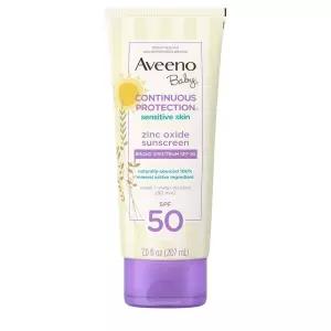Aveeno 아기 연속 보호 아연 산화물 미네랄 선스크린 로션, 민감한 피부용, 광범위한 스펙트럼 SPF 50, 찢