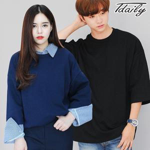 [니까] 남녀공용 특양면 컬러 7부 박스 티셔츠