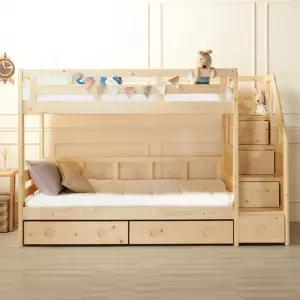 에보니아 미키 원목 계단형 2층 침대 프레임 슈퍼싱글 / 계단서랍 하부서랍 포함 / SS 이층침대 매트선택 아이방