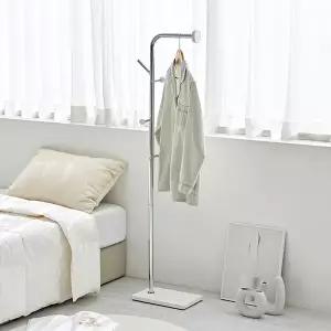 [하우스레시피] 바인 키 낮은 철제 스탠드 행거 크롬  - 행거 수납 긴옷 코너 미니 옷방 고정식 일자 벽