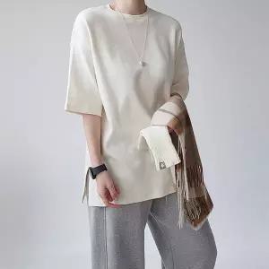 겨울 옆트임 피치 기모 오버핏 레이어드 반팔티