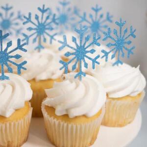 꽃 20PCS 눈송이 컵케익 Toppers 크리스마스 케이크 장식에 대 한 실버 블루 종이 케이크 토퍼 어린이 겨울