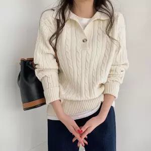 [선착순 한정/재입고X][샐리] 버튼카라꽈배기니트_I5C-CKN012