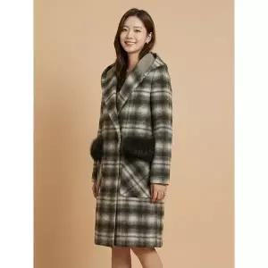 [조이너스]체크 후드 퍼 포켓 알파카 모직코트-JW22CH6401652A