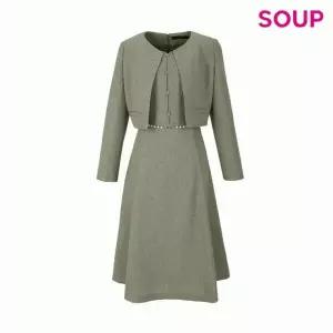 [숲]SOUP 진주 벨트 노카라 자켓 세트 원피스_S SB9OPM0