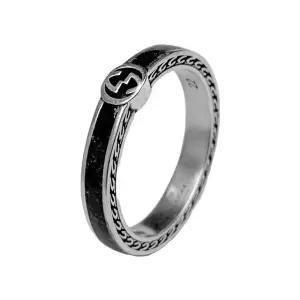 인터로킹 에나멜 G로고 반지 701620 J8410 1064 블랙 실버