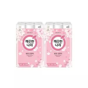 깨끗한나라 벚꽃 로맨틱 3겹 펄프 화장지 27m 30롤x2팩 2053685 J