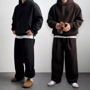 리얼타임 양털 기모 코듀로이 후드셋업/ 남자 겨울 골덴 후리스 츄리닝 스? 후드 스트링 세트 보온 방한 추리닝 상하의 [2C 3size]