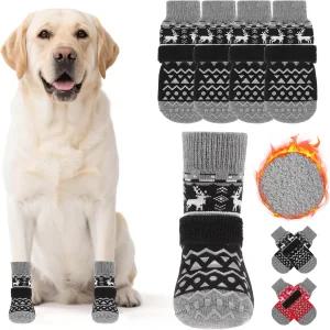 발을 핥는 것을 방지하는 쿨테일 개 양말 겨울 눈길 포장용 크리스마스 의상 신발 따뜻한 플리스 애완동물