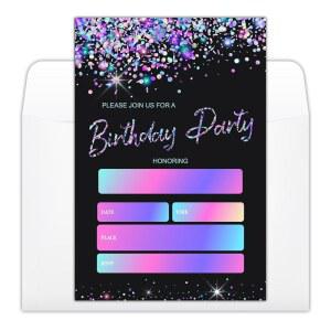 YUEXLL 블랙 앤 글리터 생일 파티 초대장 봉투 카드 모던 축하 용품 남학생용 양면 채우기 C11