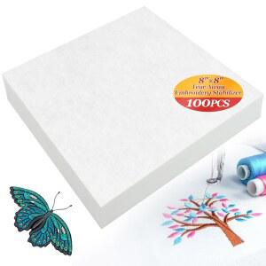 수크 티어 어웨이 스태빌라이저 - 100PCS 자수 액세서리 패브릭 스퀘어 모든 재봉 공예용 손 경량 사용하기 쉬운 8 x 인치