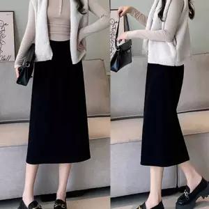 스커트 치마 SK 여자 하객 룩 결혼식 패션 검정 롱 H라인