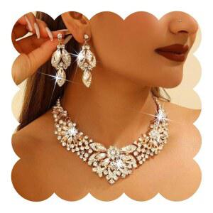쥬키 웨딩 주얼리 세트 골드 라인스톤 목걸이 귀걸이 여성용 정장