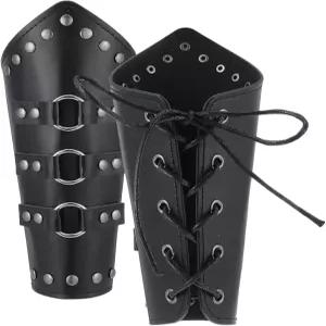 Thinp 인조 가죽 암가드 2개 버클 조절식 팔 보호대 남녀 할로윈 코스튬 액세서리 (블랙)