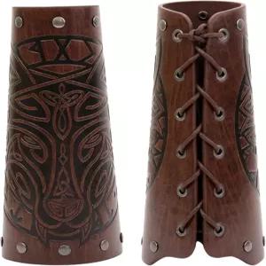 바이킹 브레이커스 중세 가죽 엠보싱 울프 팔 가드 커프 건틀릿 암밴드