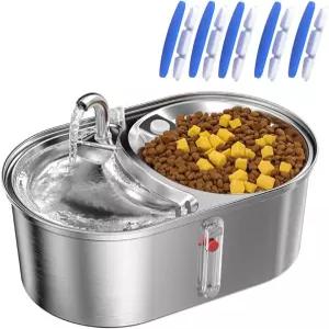 듀얼 볼 캣 워터 분수 3L /101온스 스테인리스 애완동물 식수대 식수원(물-물)용 2-in-1 펌프 및 5개의