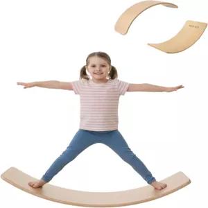 나무 워블 밸런스 보드 - 37인치 내추럴 몬테소리 오픈 엔드 장난감 월도프 학습 및 코어 근력 운동