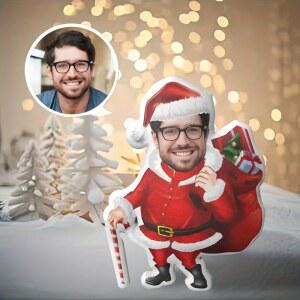 맞춤형 산타클로스 베개 1개, 얼굴 초상화 DIY 사진 쿠션, 혼합 니트 세탁 폴리에스터, 색상, 가능 원단,