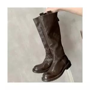 엘럽 여자 롱부츠 소가죽 빈티지 가죽 슬림핏 뒷지퍼 부츠 셔링 롱 원템5