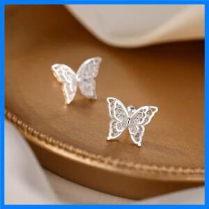 여성을위한 진짜 925 스털링 실버 나비 구슬 스크류 스터드 귀걸이 귀여운 곤충 파인 쥬얼리 작은 틈새 럭