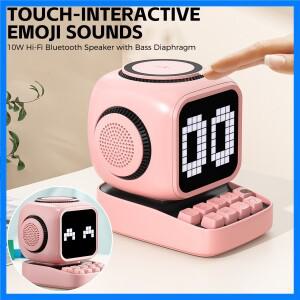 무선 충전기 스탠드 레트로 픽셀 아트 블루투스 휴대용 스피커 알람 시계 LED 디스플레이 보드 귀여운 선물